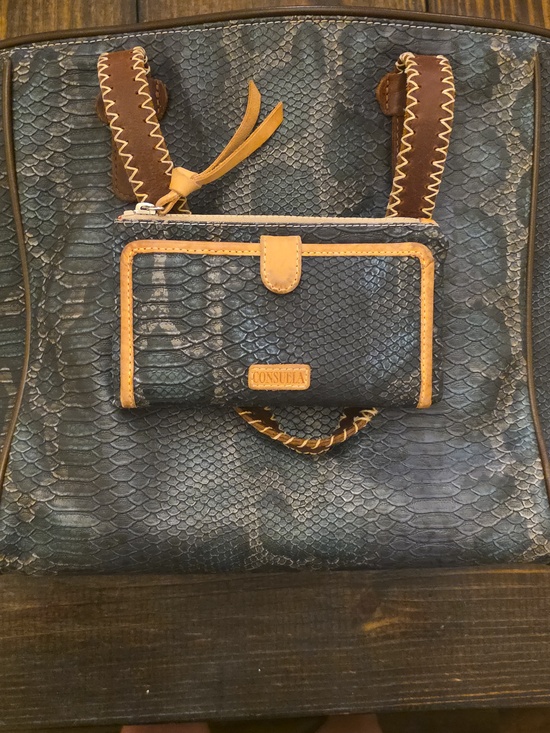 Consuela Handbags - Blue Snake-Texture Consuela Tote Bag And Wallet